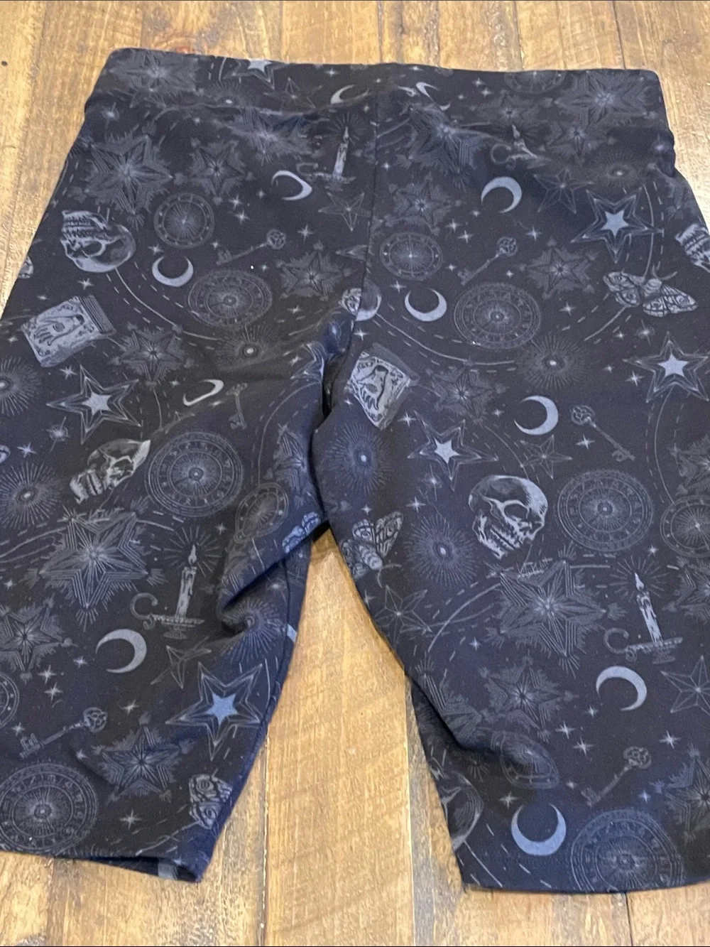 Black Moon & Skull Print Pocket Bike Shorts D28